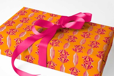 Gift Wrapping Paper Roll ~ Metallic Gold, Orange, Magenta Pink Paper, 24  wide, by the Yard [Gift Wrap, Christmas, Holiday Wrapping Paper]